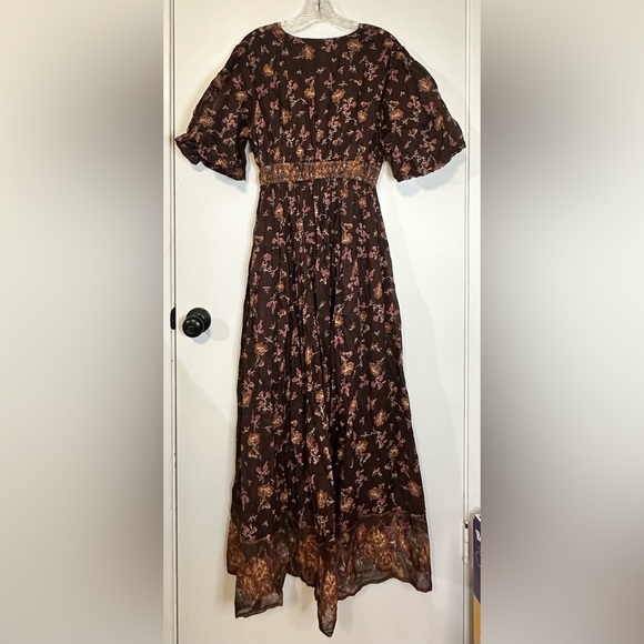 Free People Women’s Lysette Indie Maxi Dress Choco Combo Boho Peasant Size XS - Picture 4 of 16
